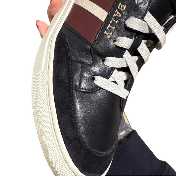 Bally Men’s Leather Suede Sneakers Black Red Stripe Size US 9 EU 39.5 - Picture 13 of 14